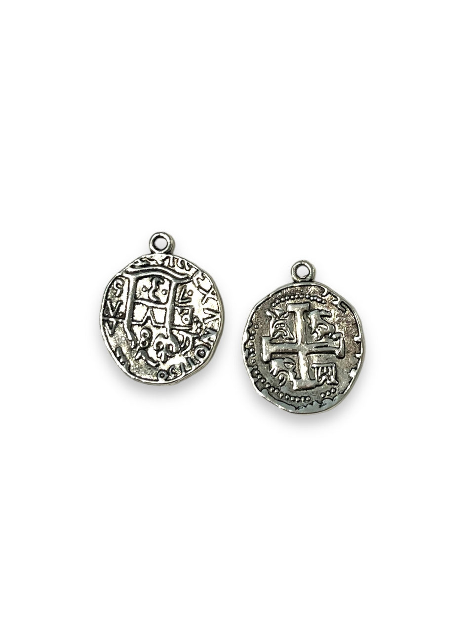 Silver Coin Pendant, 2pcs