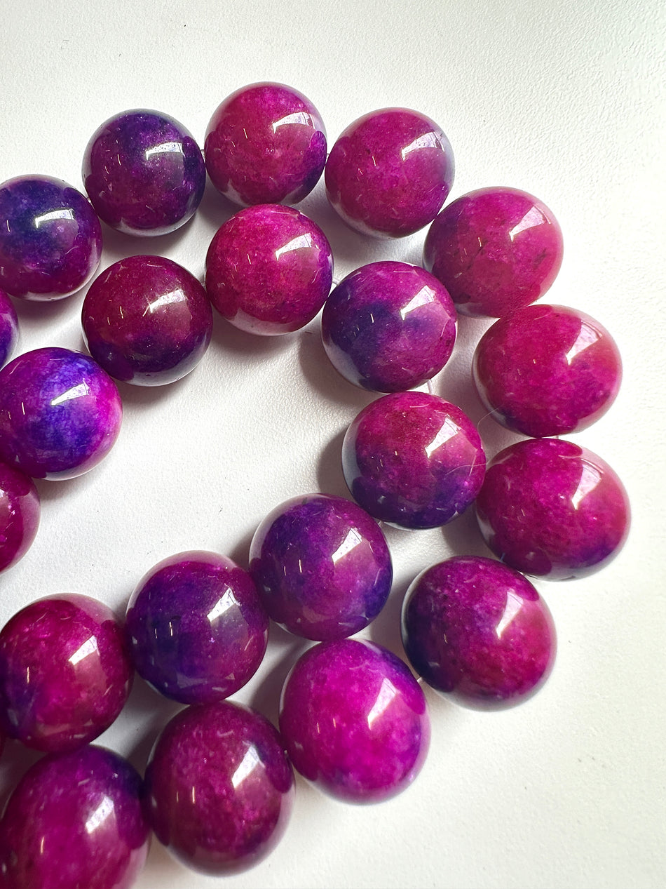 Magenta Jade Round Bead Strand, 20mm