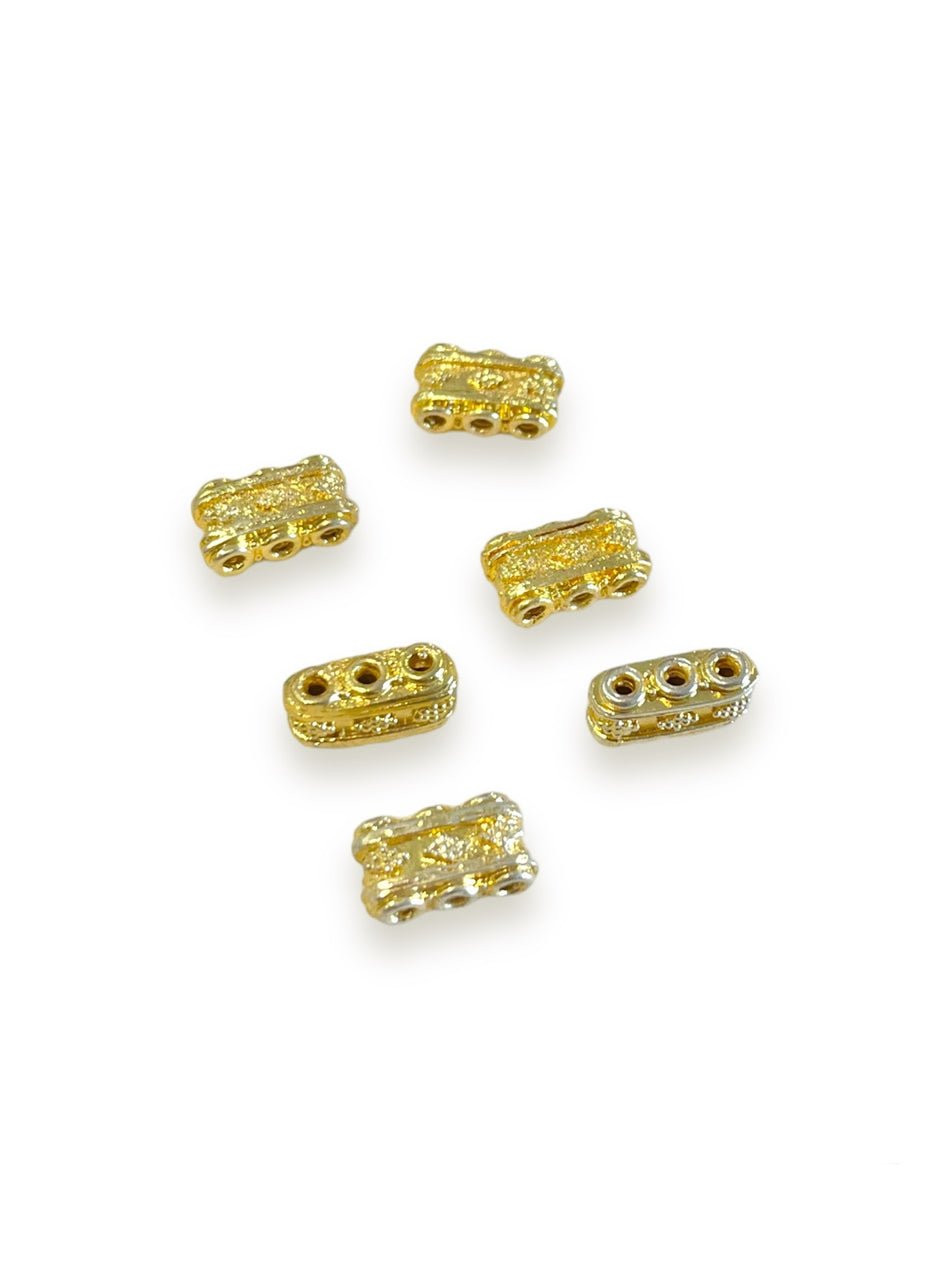 Gold Filled Rectangular Three Strand Spacer, 6pcs