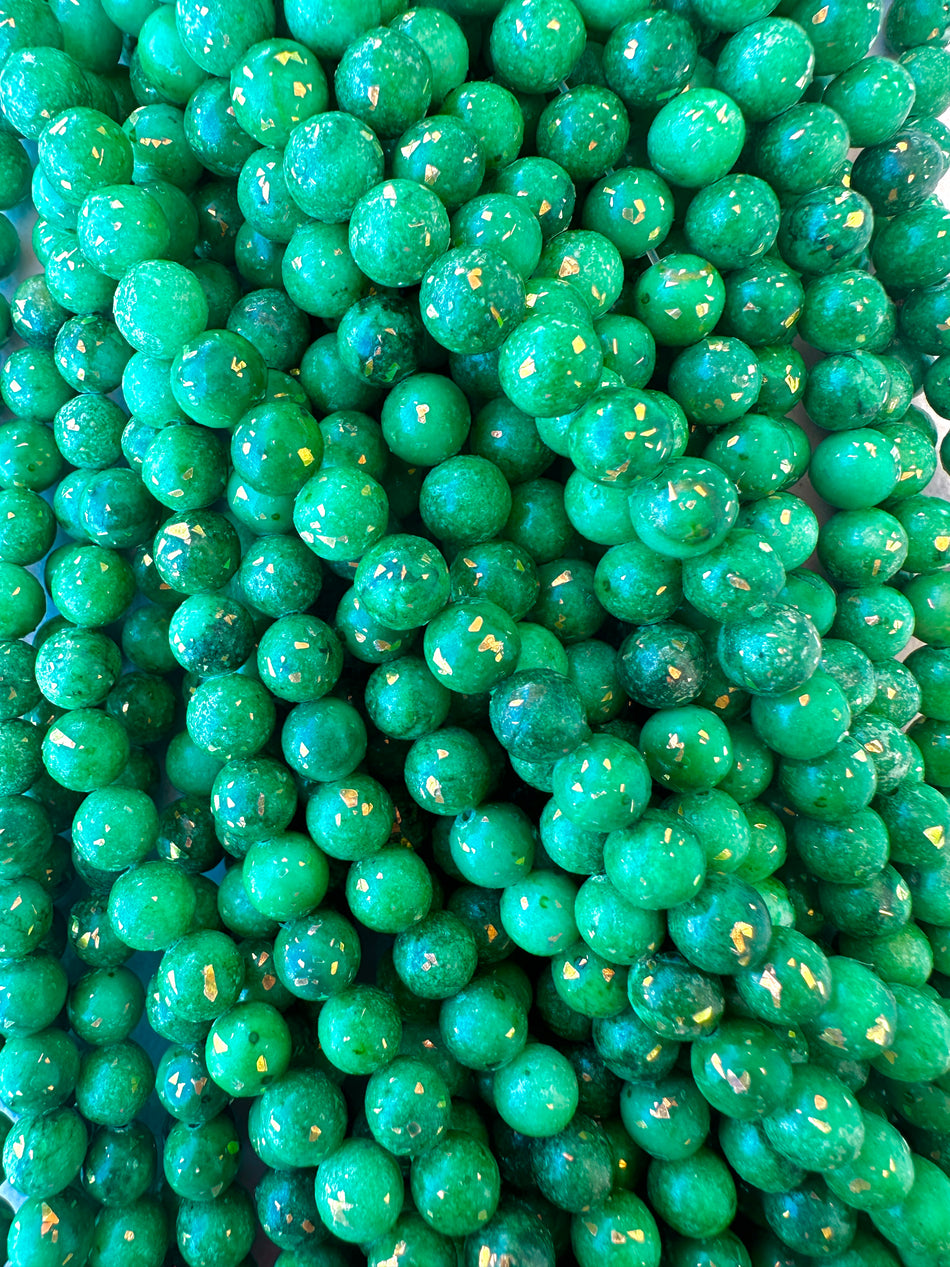 Round Jade with Gold Flakes Strand, 8mm