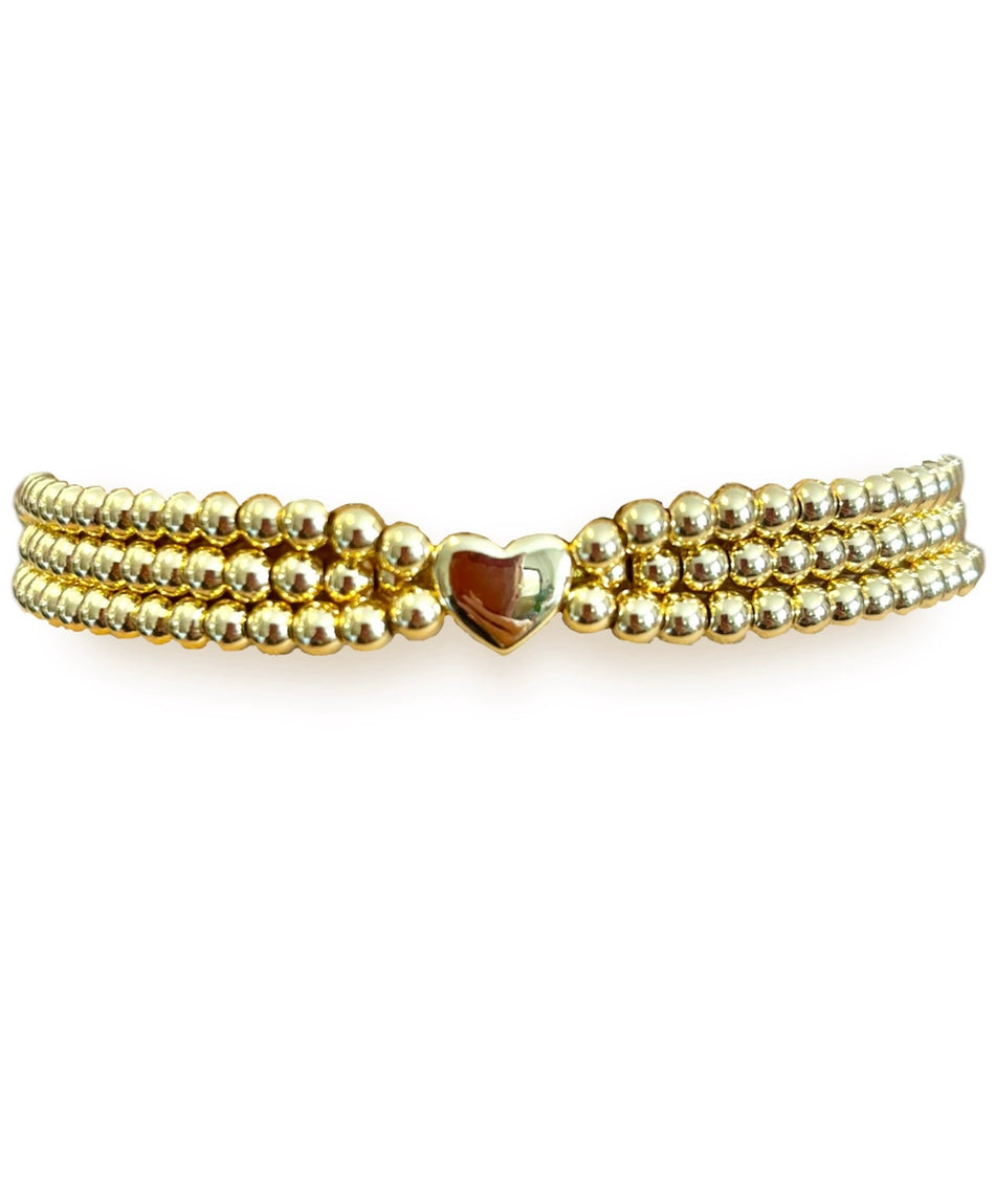 Pulsera de cuentas con forma de corazón rellena de oro, 1 pieza