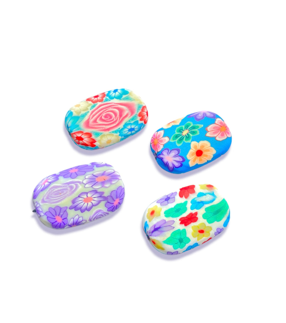 Multicolor Oval Polymer Clay Beads, 4pcs
