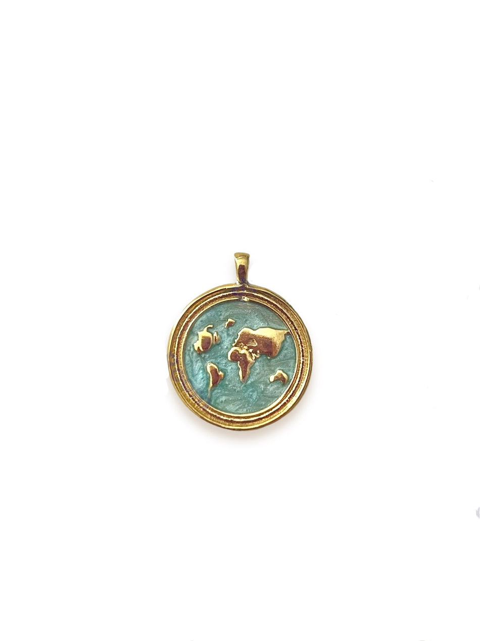 Charm con mapa del mundo bañado en oro, 22 mm, 1 pieza