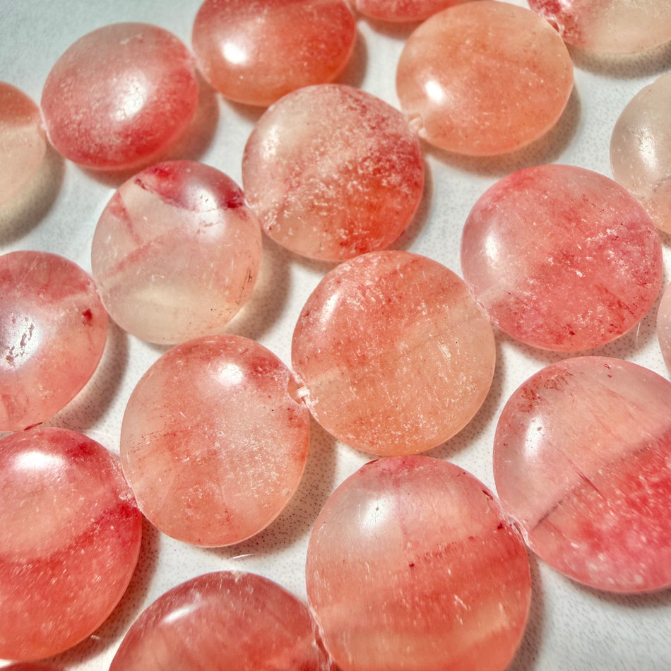 Round Rose Quartz Coin 10mm Strand