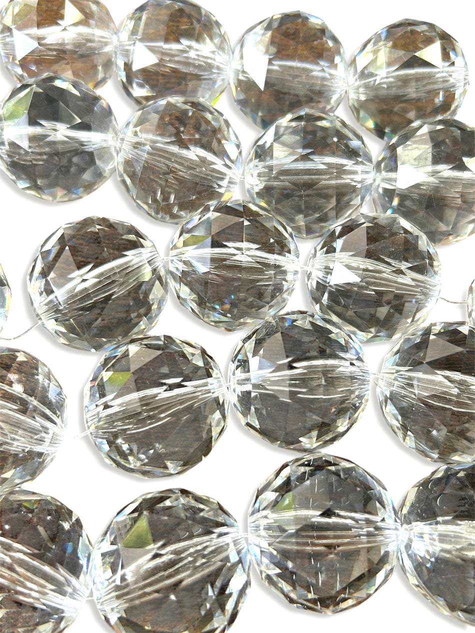 Faceted Round Crystal Bead Strand, 30mm