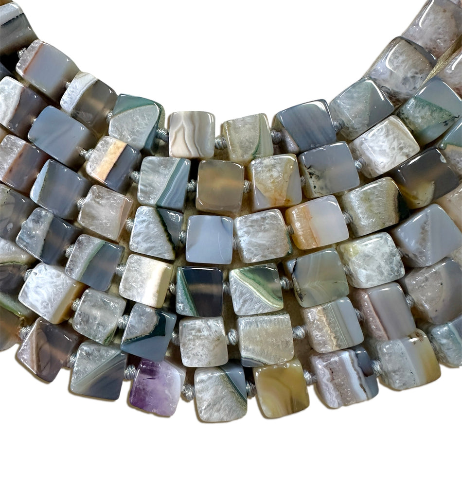 Grey-Tone Agate Cube Strand, 16mm