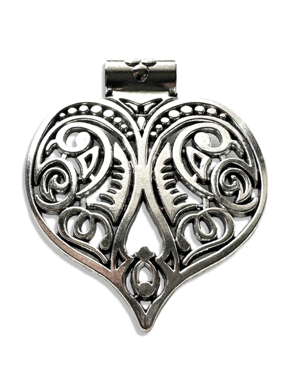 Silver Heart Pendant 2.5 inches, 1pc