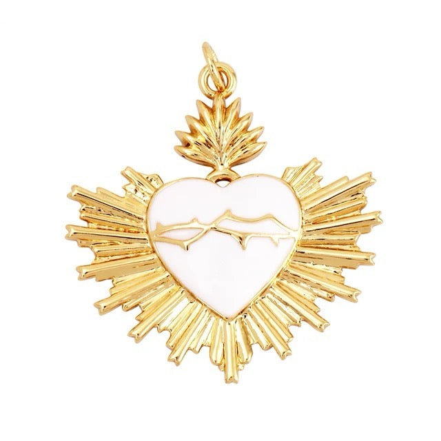 18k Gold-Plated White Sacred Heart Pendant, 1pc