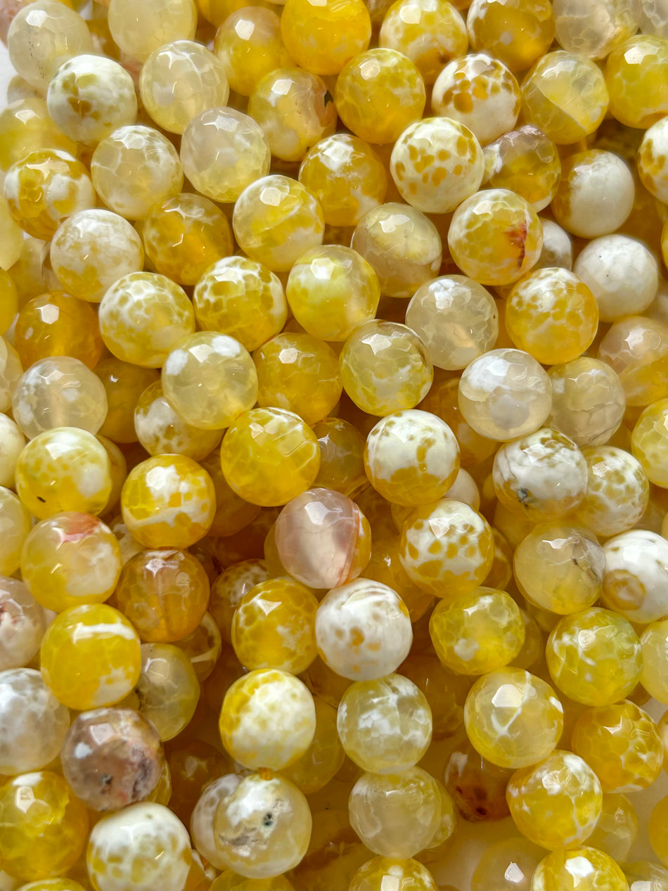 Yellow Faceted Round Agate Strand, 10mm