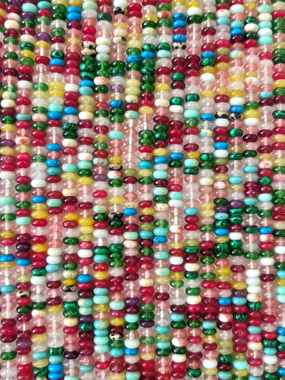 Multi-Gemstone Rondelle Bead Strand, 4mm