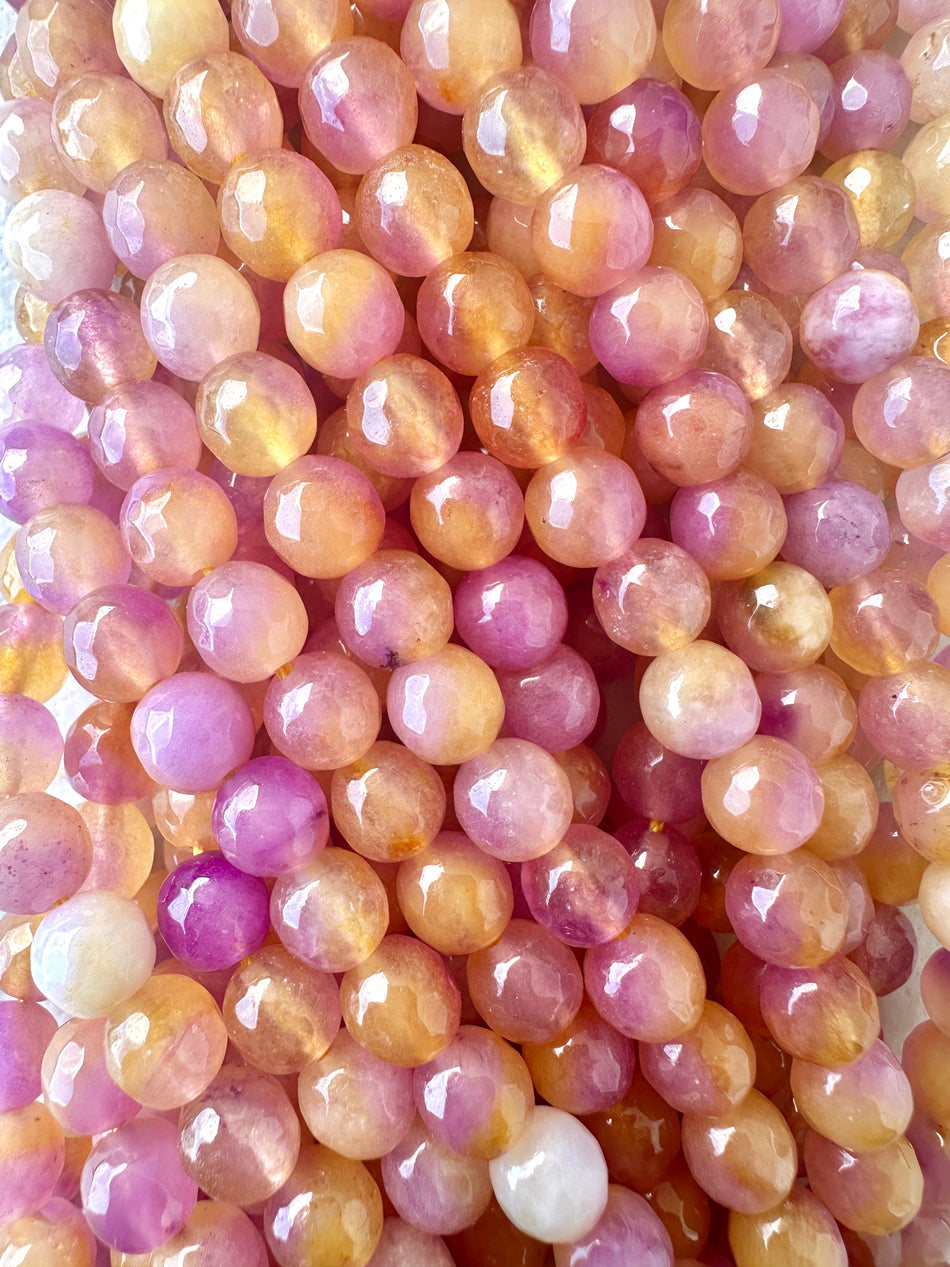 Faceted Orange and Purple Round Jade Strand, 8mm