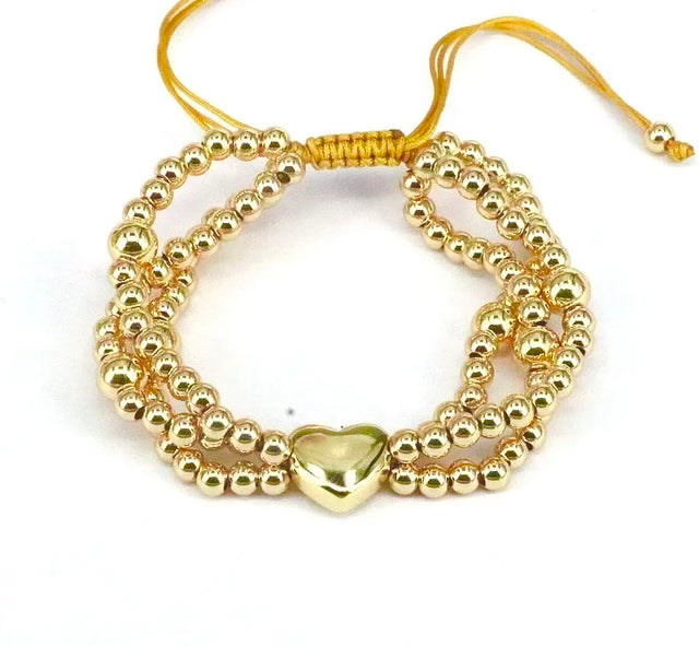 Pulsera de cuentas con forma de corazón rellena de oro, 1 pieza