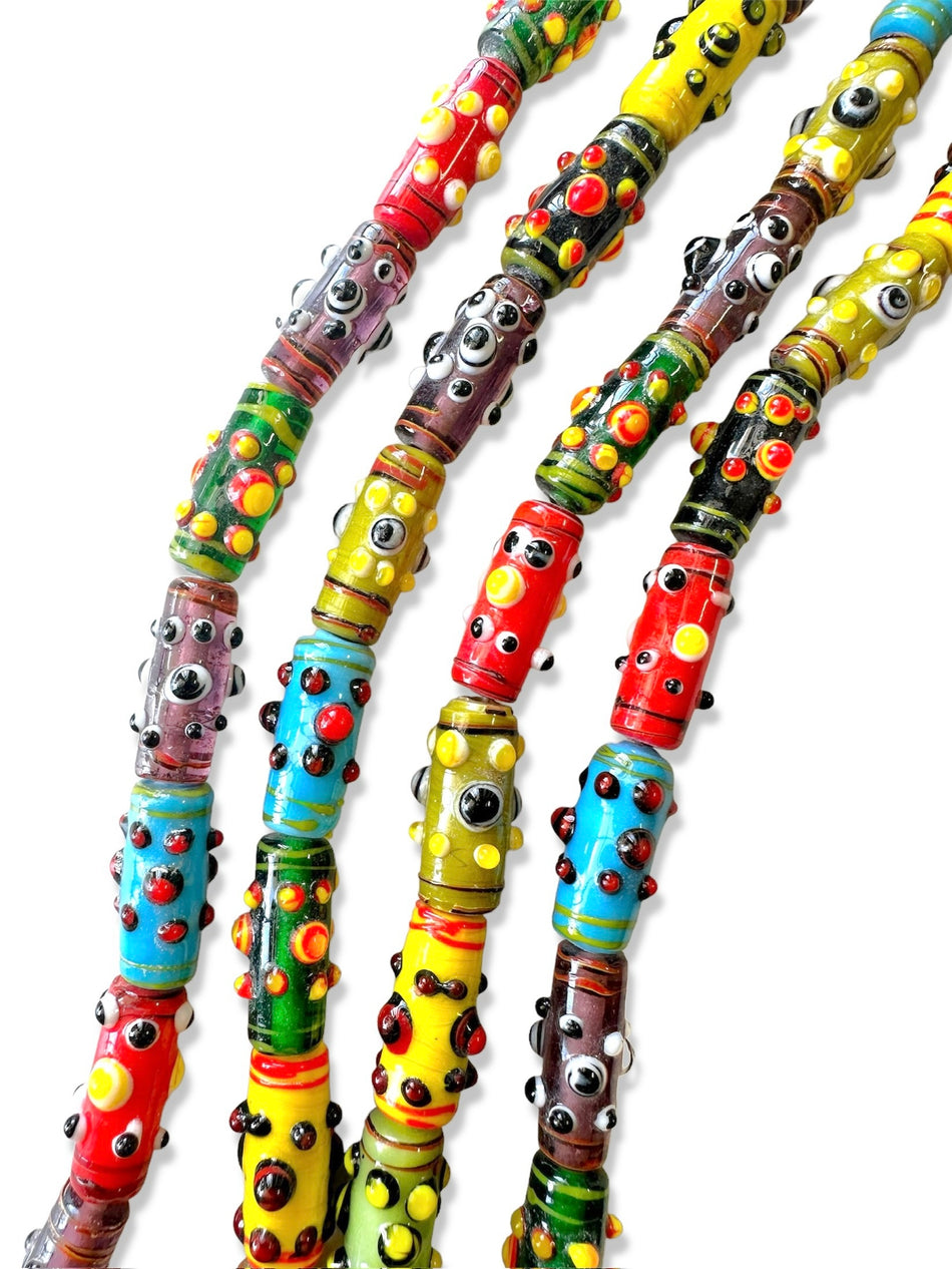 Multicolor Cylinder Eye Bead Lampwork Strand, 24mm