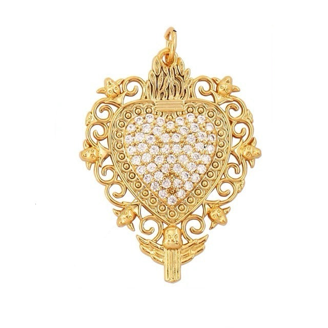 18k Gold-Plated Heart Pendant, 1pc