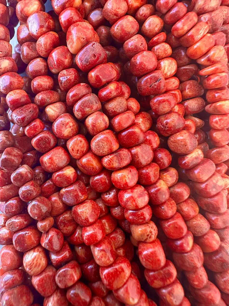 Red Coral Chip Bead Strand, 7-8mm