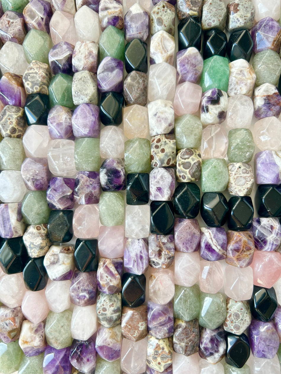 Multi Gemstone Rectangular Bead Strand, 18mm