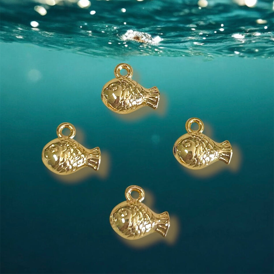 Gold Filled Fish Bead and Pendant 12mm, 4pcs