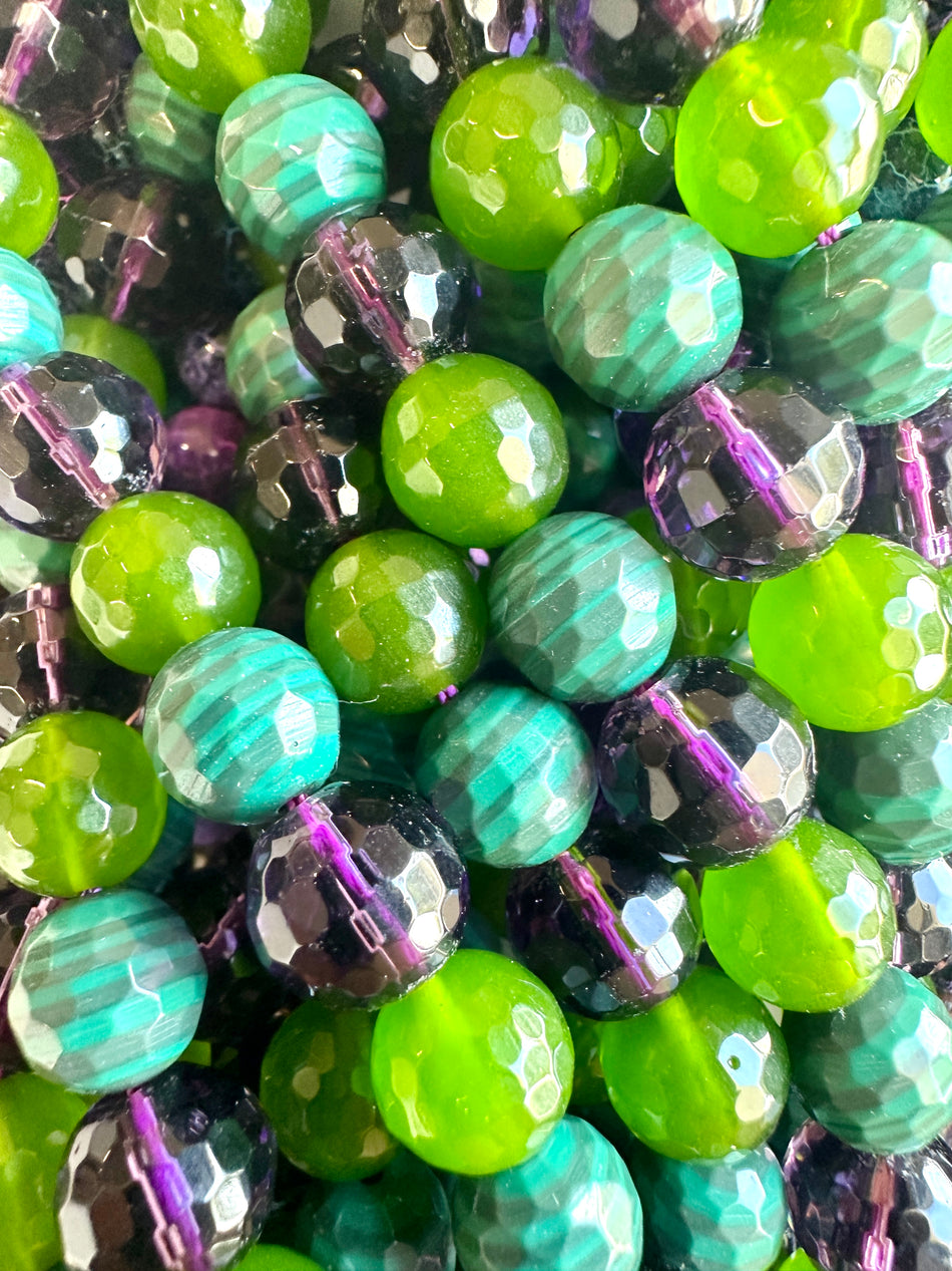 Faceted Round Multi-Gemstone Bead Strand, 10mm