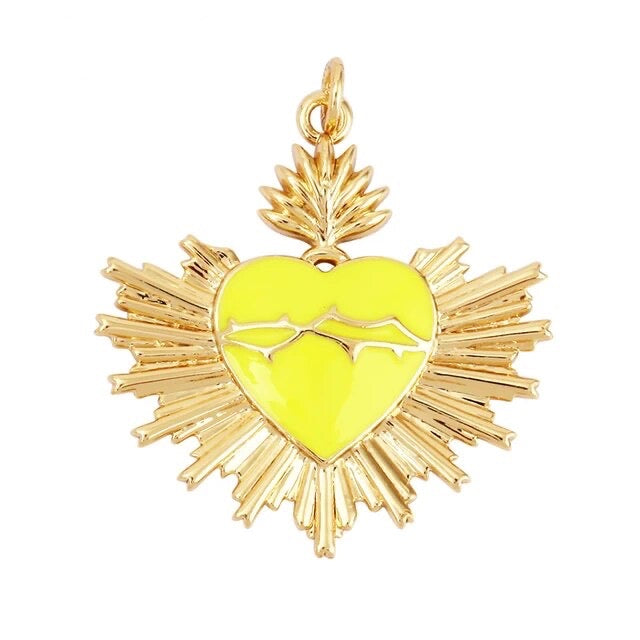 Gold-Plated Bright Yellow Sacred Heart Pendant, 1pc