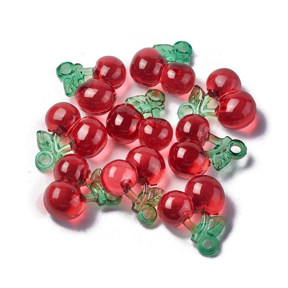 Acrylic Cherry Pendant, 4pcs