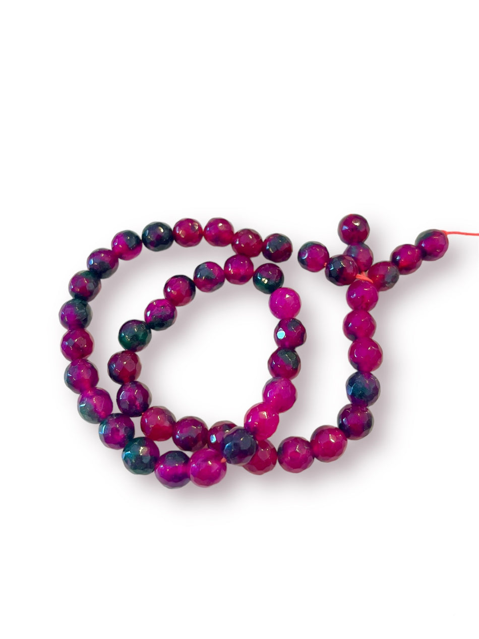 Faceted Magenta and Teal Jade Strand, 8mm