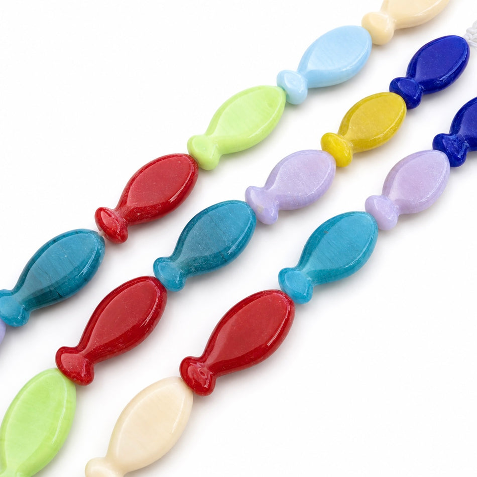 Mixed Color Lampwork Fish Bead Strand, mm