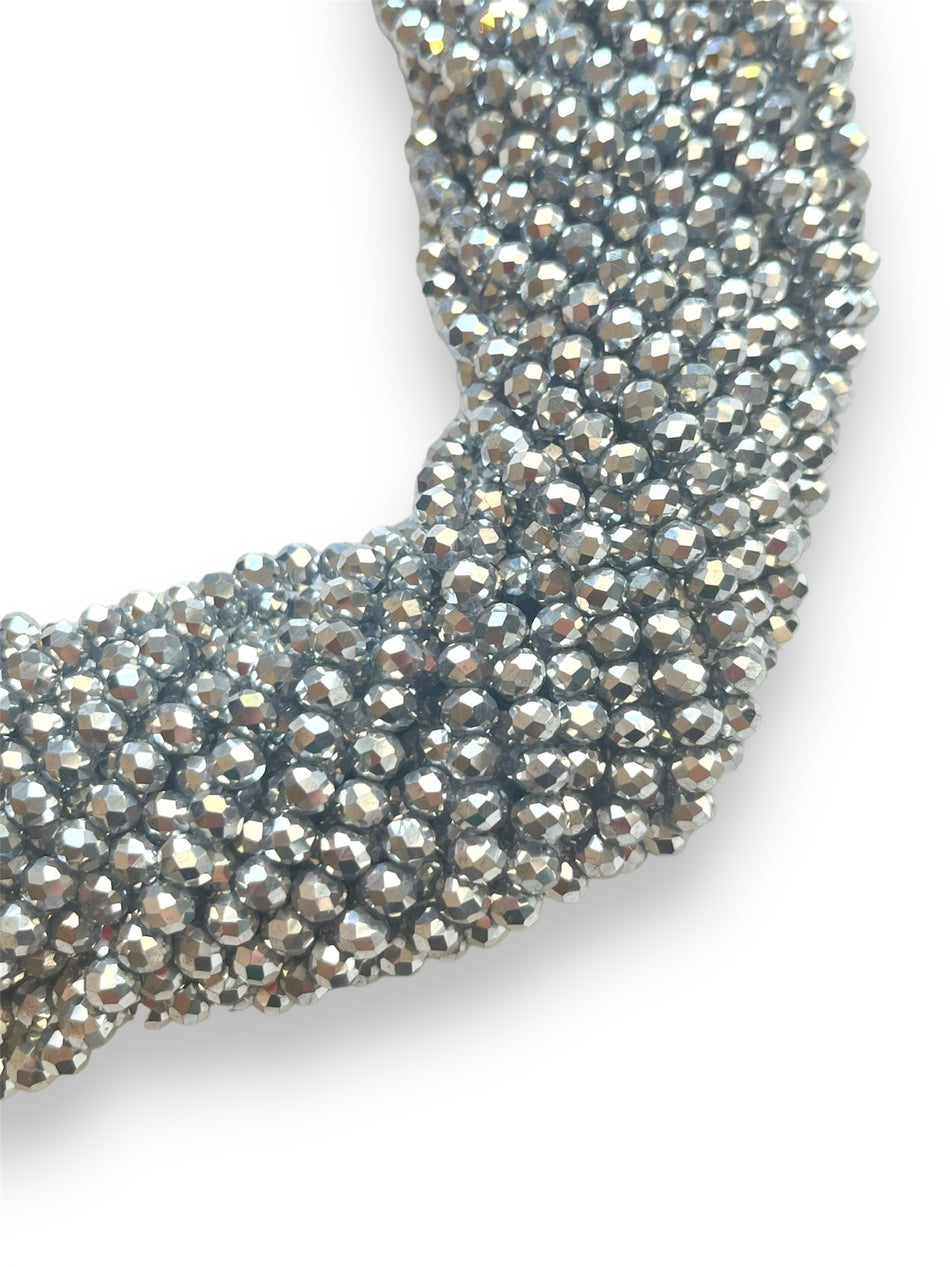 Silver Faceted Rondelle Crystal Strand, 6mm