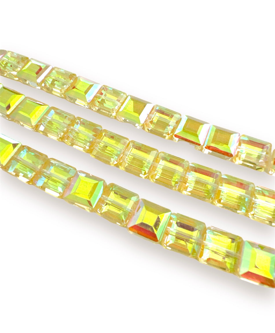 Faceted Yellow Tornasol Square Bead Strand