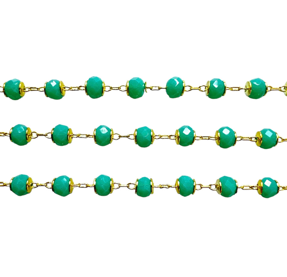 Gold-Filled Chain with Green Crystals, 18 inches