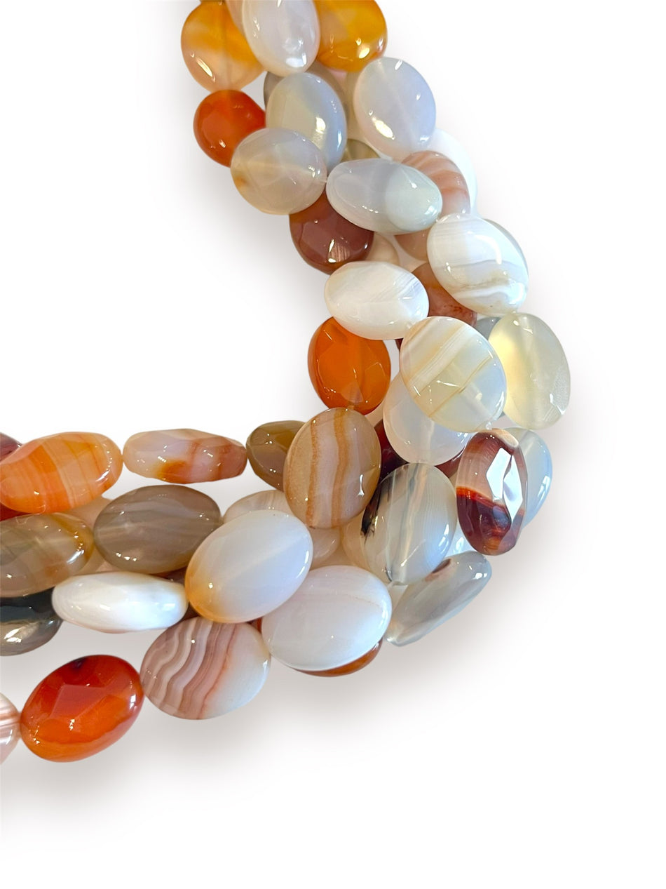 Faceted Oval Carnelian Strand, 16mm