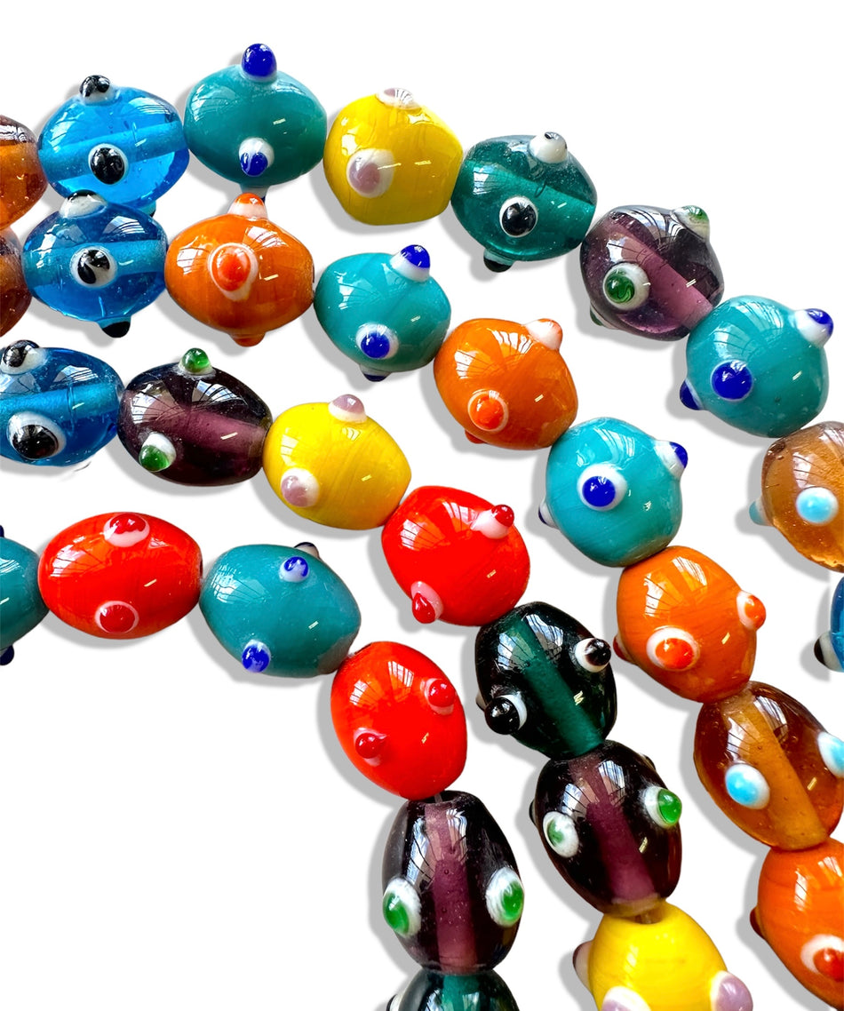 Multicolor Oval Eye Bead Lampwork Strand, 16mm