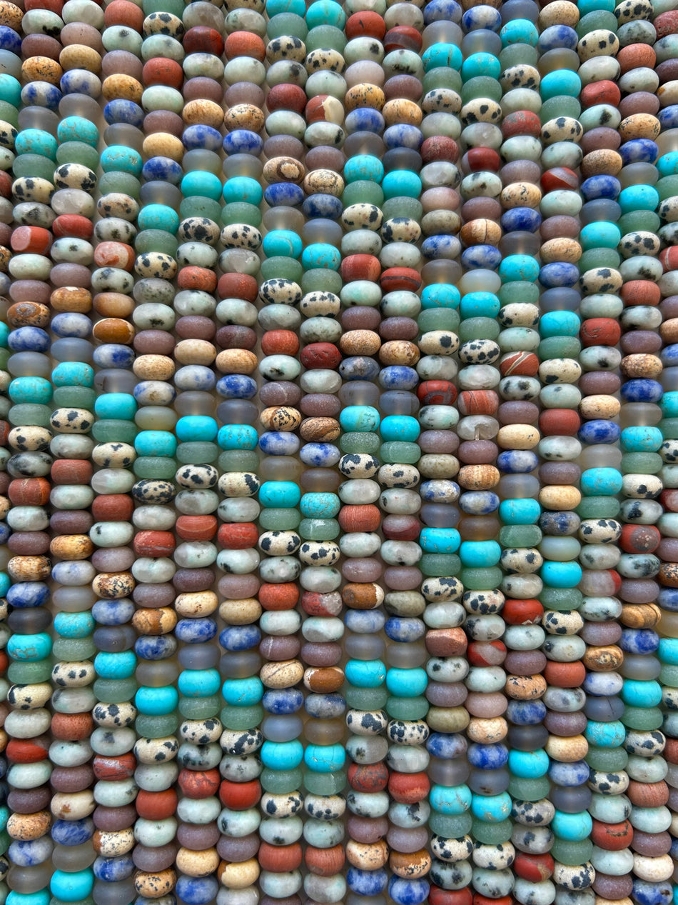 Matte Multi Gemstone Rondelle Strand, 8mm