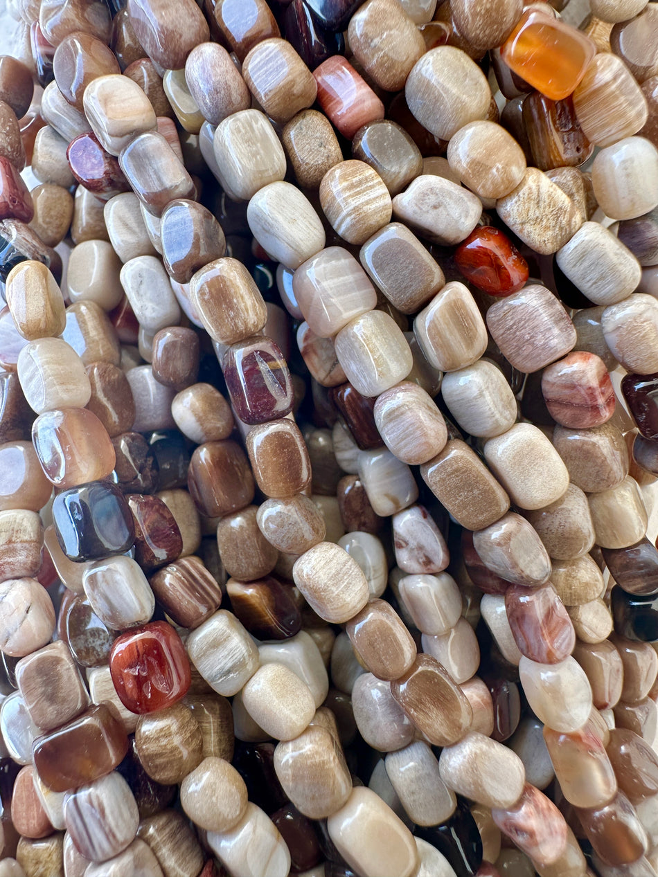 Brown Tones Rectangular Bead Agate Strand, 6mm