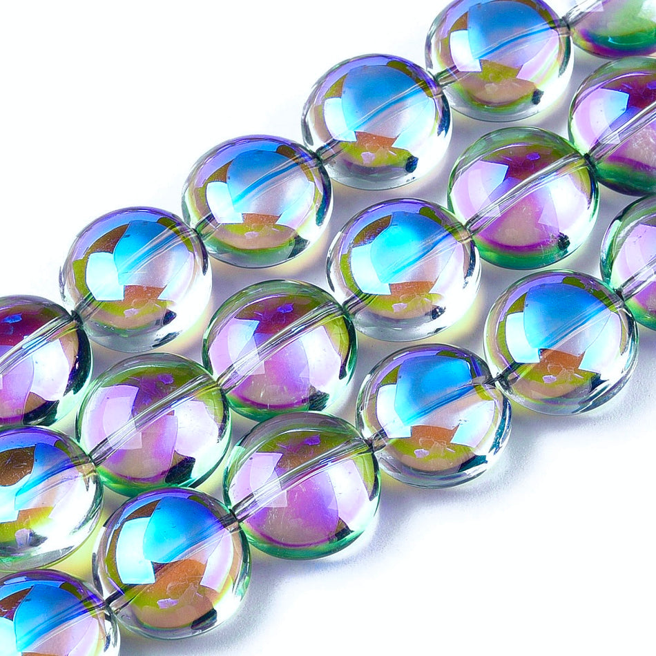Purple AB Coin Electroplate Crystal Bead Strand, 12mm