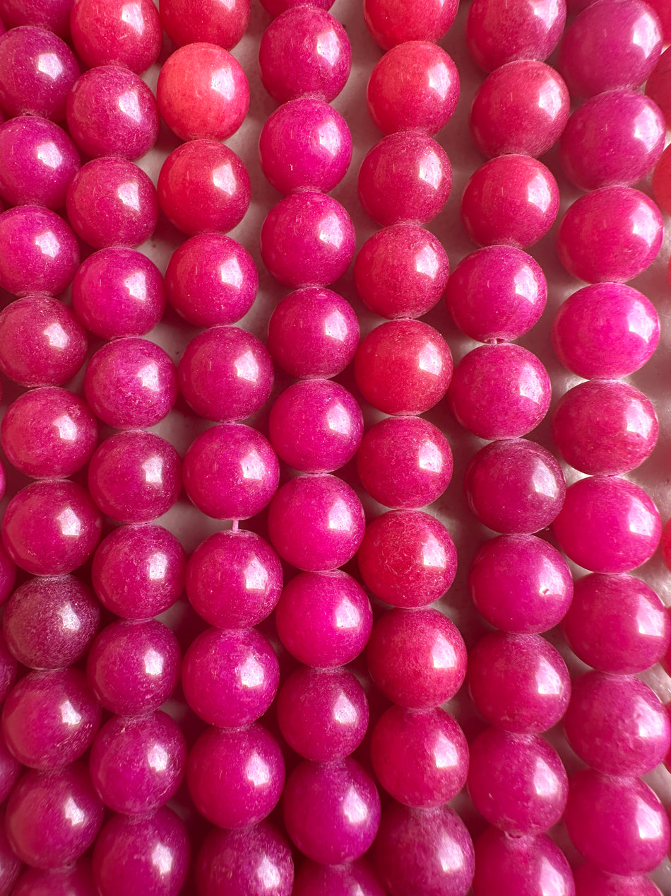 Round Magenta Jade Bead Strand, 10mm