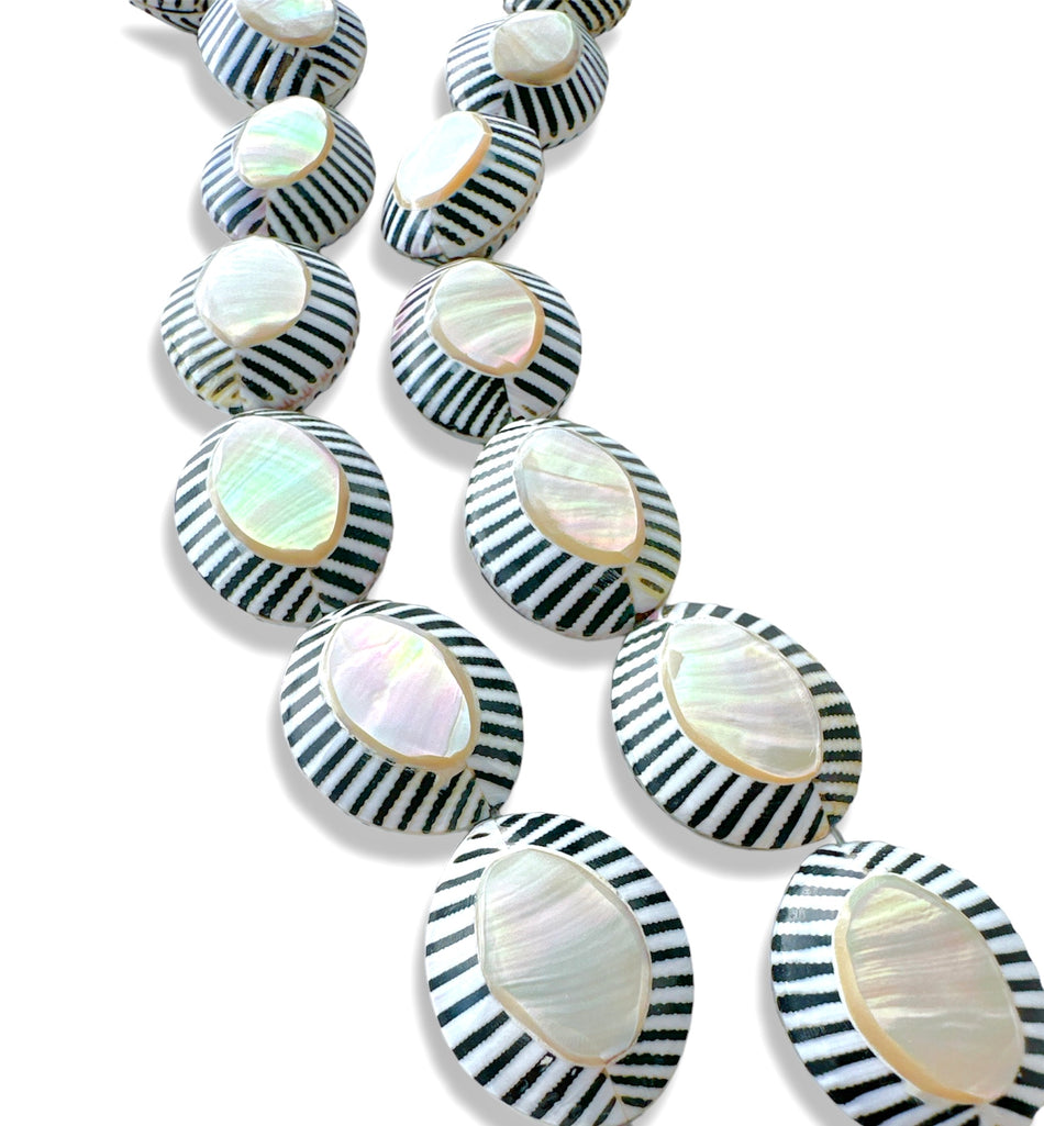 Colorful Mother of Pearl Oval Beads 25mm, 1 Strand