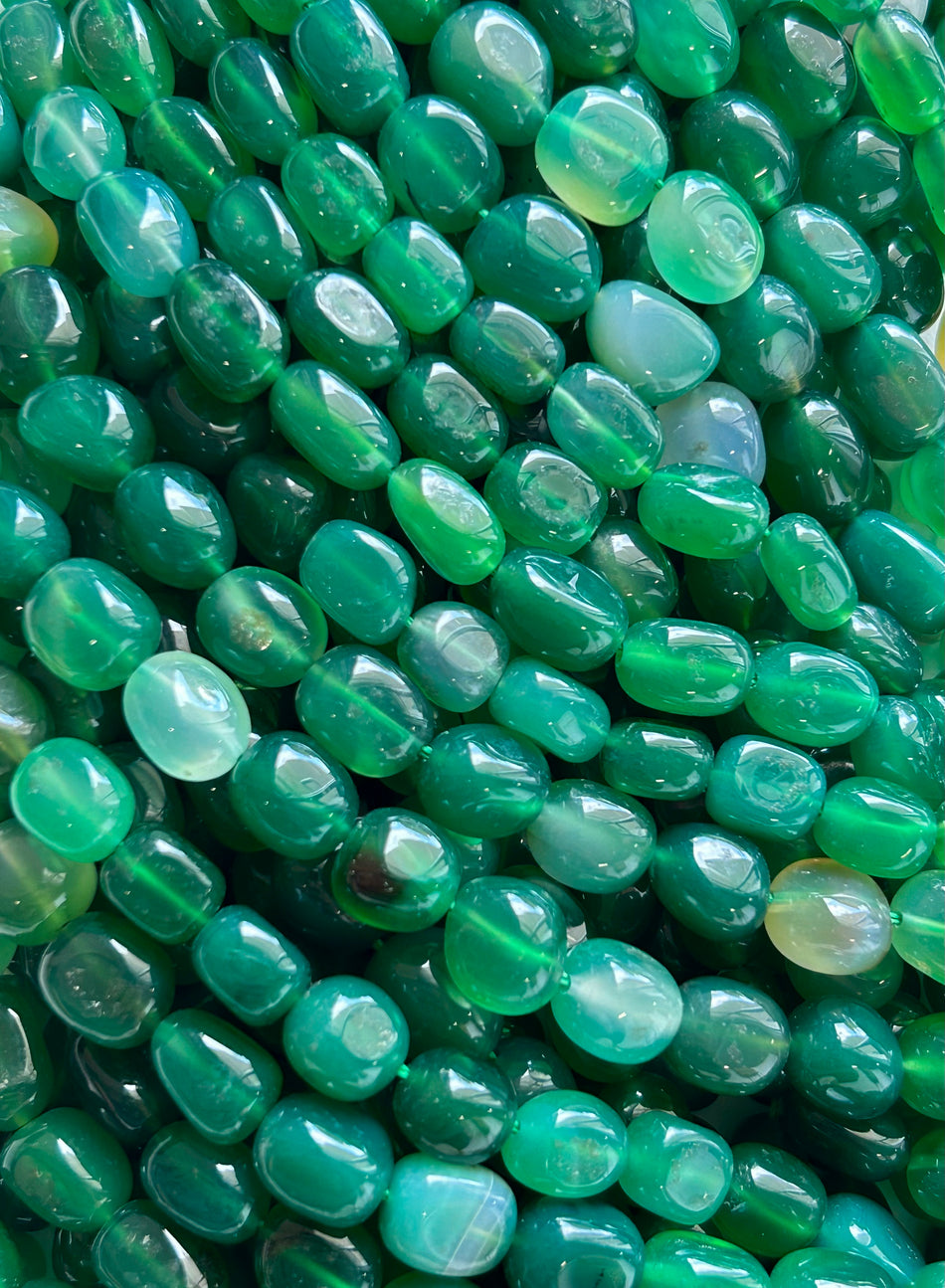 Green Nugget Bead Jade Strand, 12mm