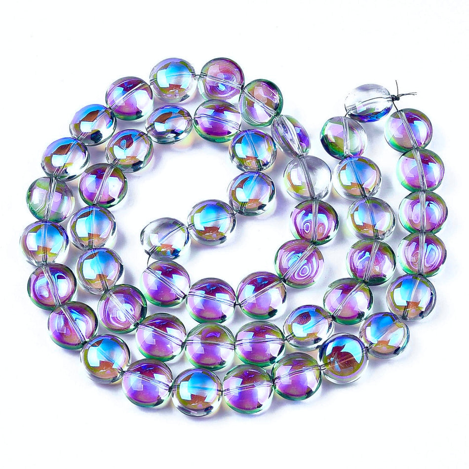 Purple AB Coin Electroplate Crystal Bead Strand, 12mm