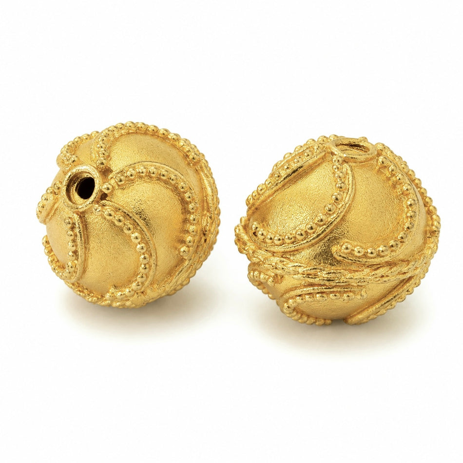 Round Indian Gold Spacer with Spiral Design 18mm, 2pcs