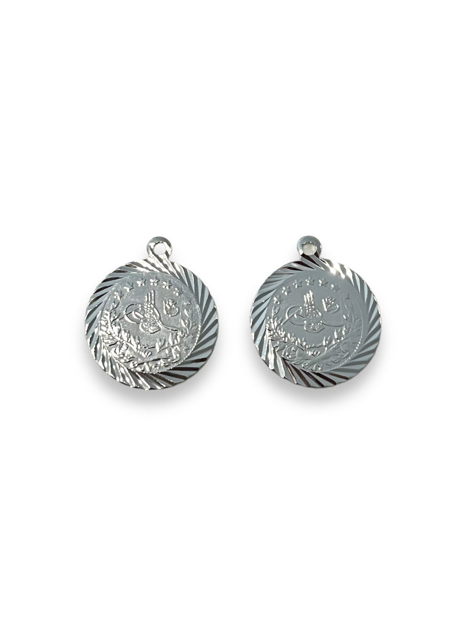 Silver Coin Pendant 24mm, 2pcs