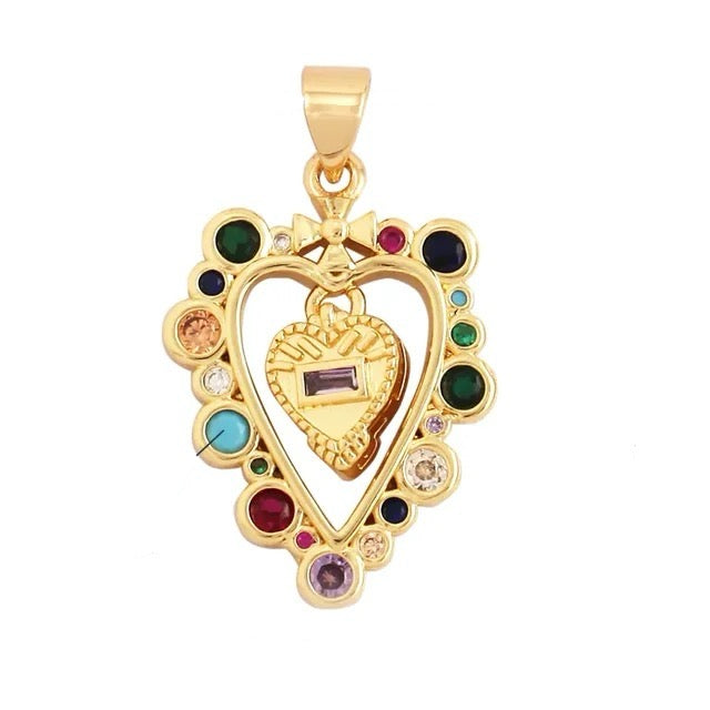18k Gold Plated Heart with Zirconia Pendant, 1pc