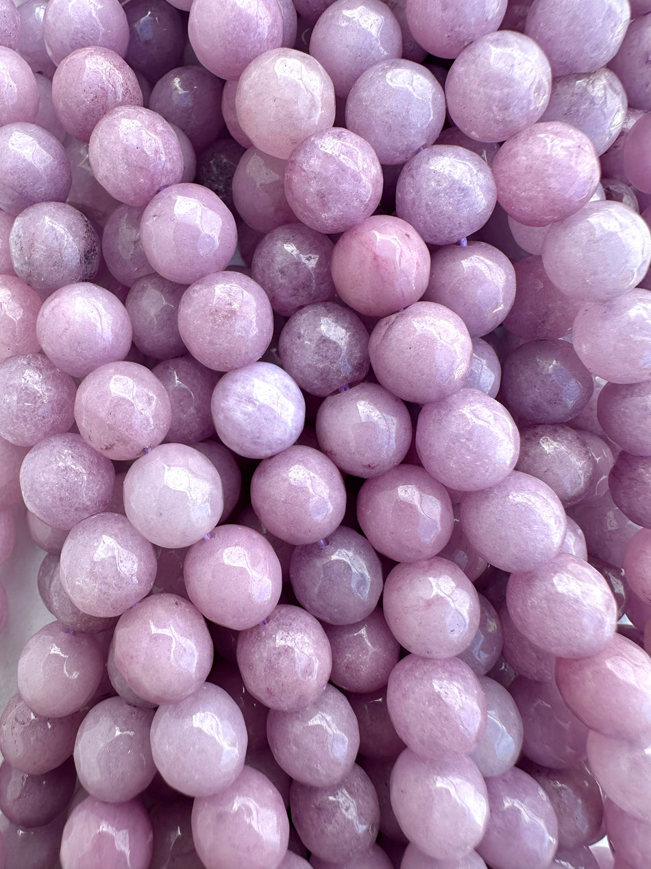 Faceted Round Lilac Jade Strand, 10mm