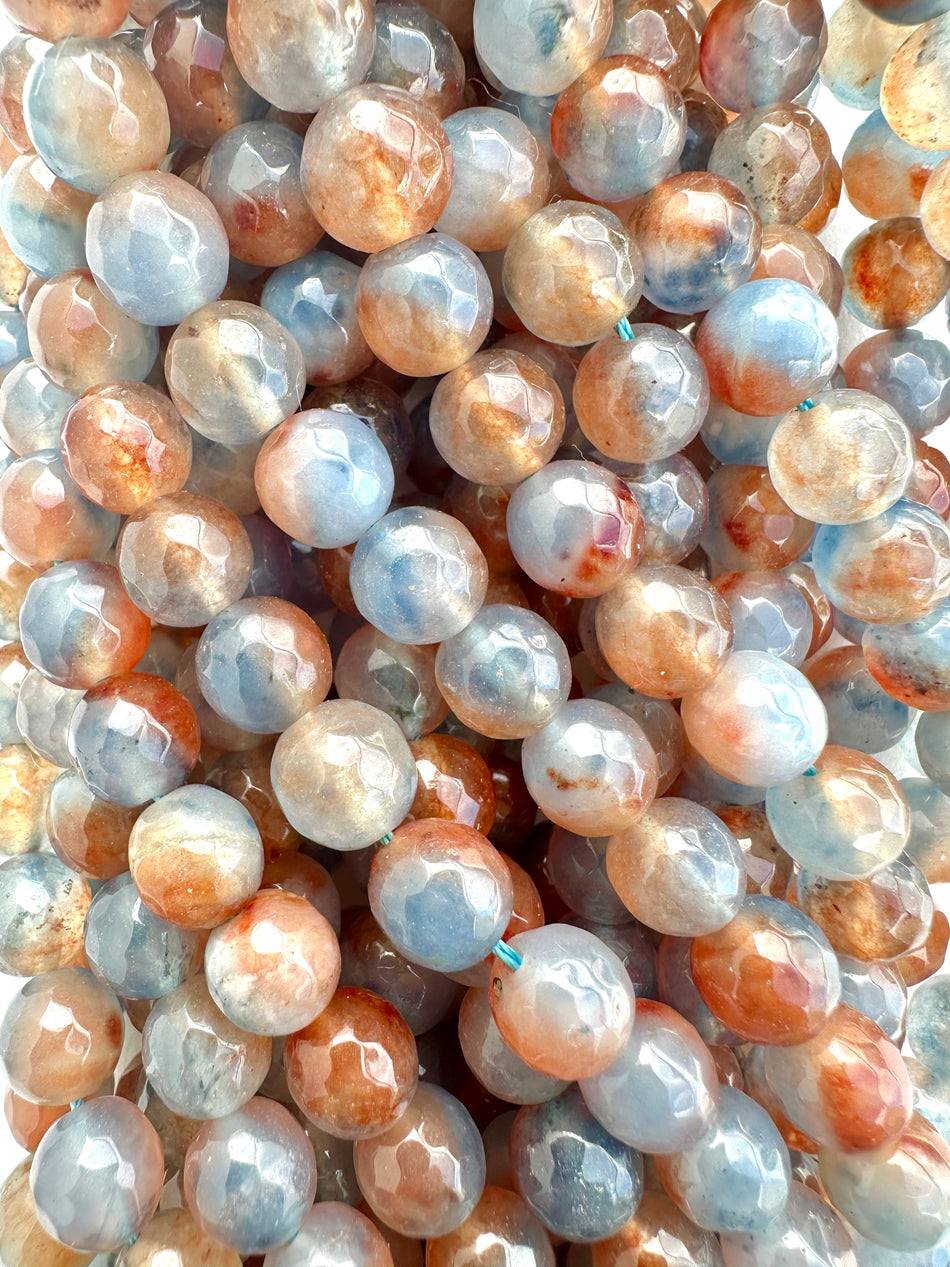 Faceted Round Blue-Red Jade Bead Strand, 10mm