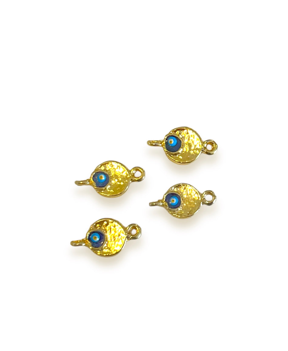 Gold Filled Evil Eye Connector, 4pcs