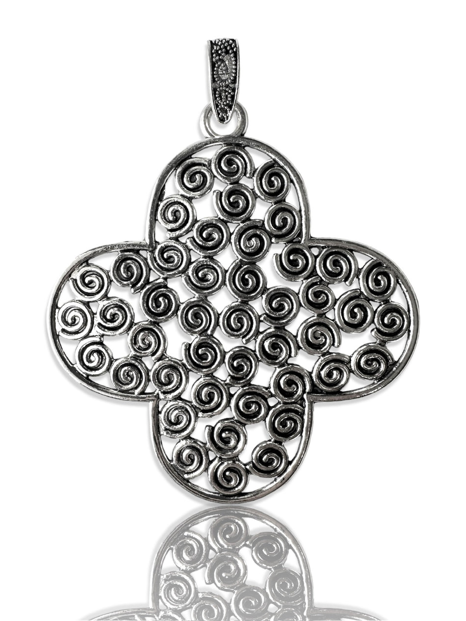 Silver Spiral Flower Pendant 3 inches, 1pc