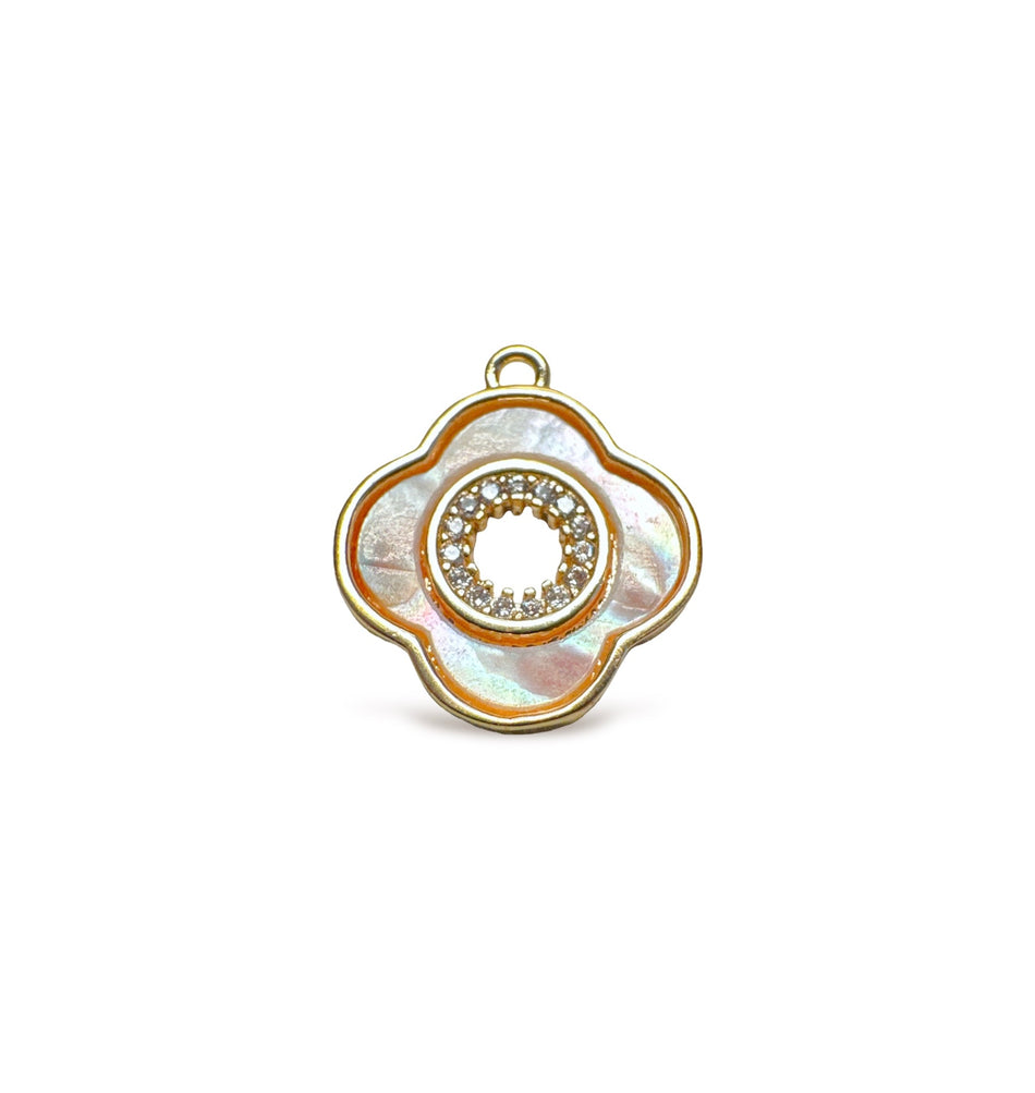 Mother of Pearl & Zirconia Flower Pendant 16mm, 1pc