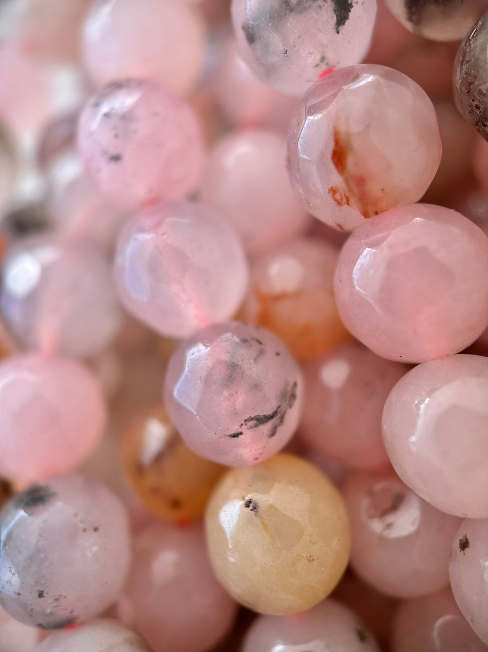 Faceted Round Pink Jade Bead Strand, 10mm