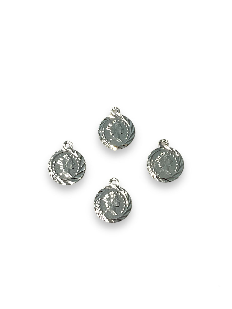 Silver Filled Coin Pendant 12mm, 4pcs