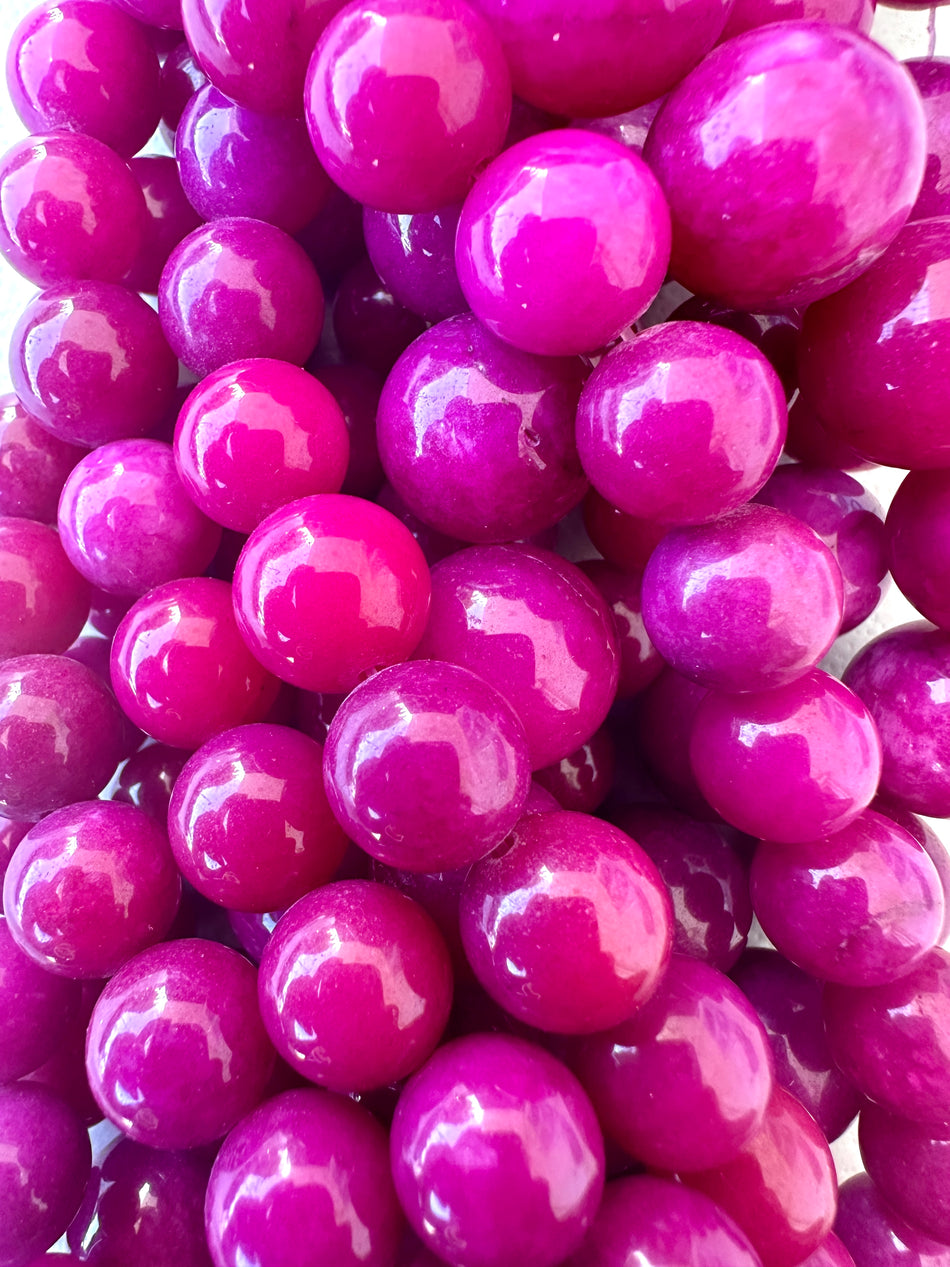 Magenta Round Bead Jade Strand