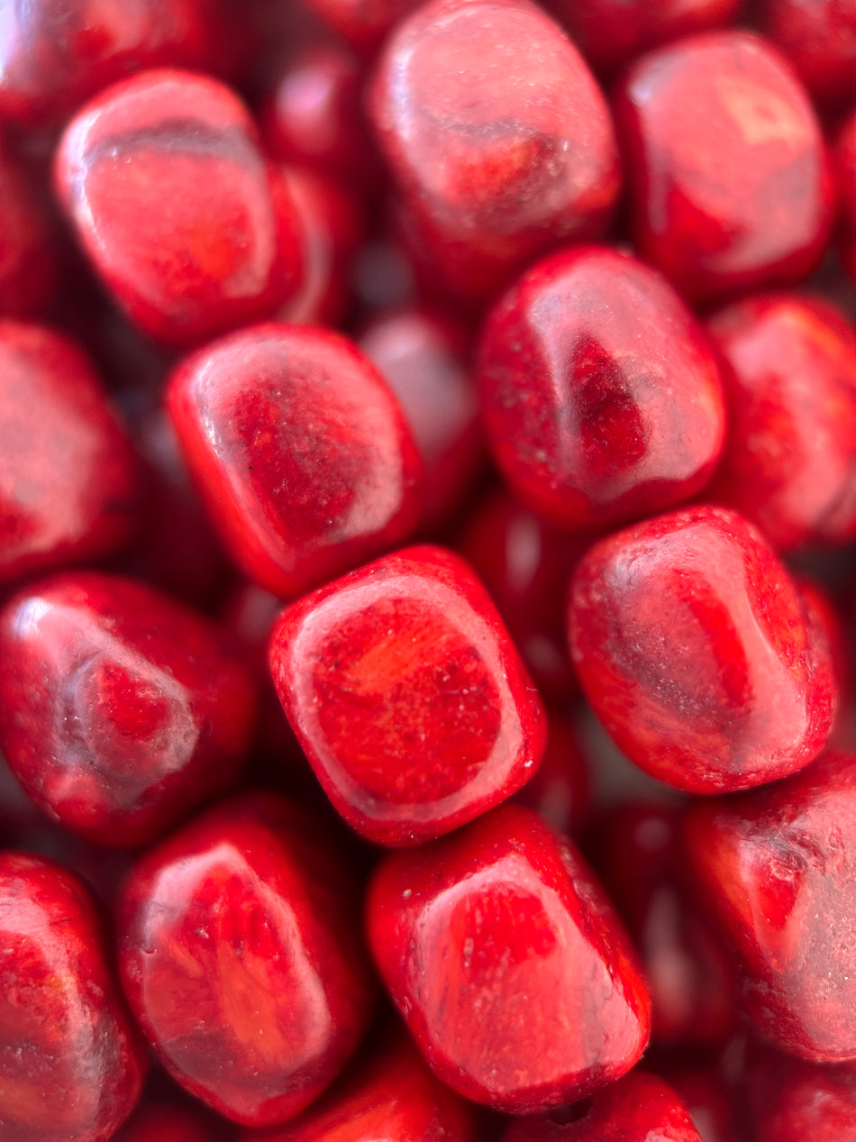 Red Coral Barrel Bead Strand, 10mm